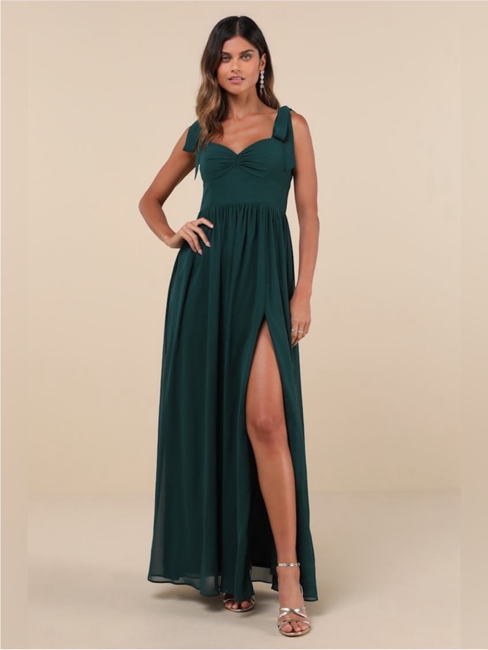 Lulu's Deep Teal Tie-Shoulder Maxi Dress